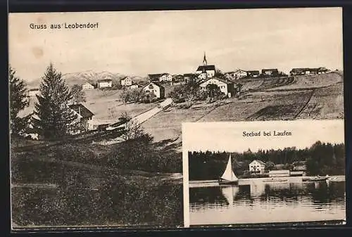 AK Leobendorf, Gesamtansicht mit Blick zur Kirche, Seebad bei Laufen