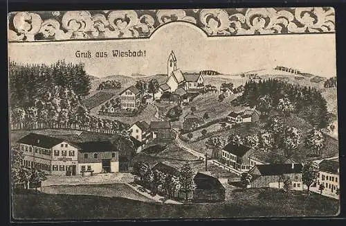 Künstler-AK Wiesbach / Neumarkt, Altertümlich anmutende Gesamtansicht