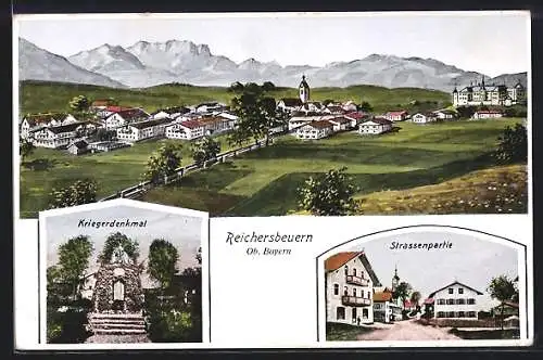 AK Reichersbeuern /Ob. Bayern, Kriegerdenkmal, Strassenpartie, Gesamtansicht