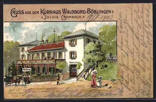 Lithographie Böblingen, Restaurant Kurhaus Waldburg-Böblingen von H. Crombach