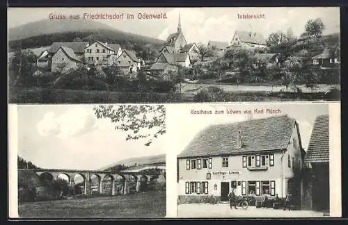 AK Friedrichsdorf /Odenwald, Gasthaus zum Löwen K. Münch, Viadukt