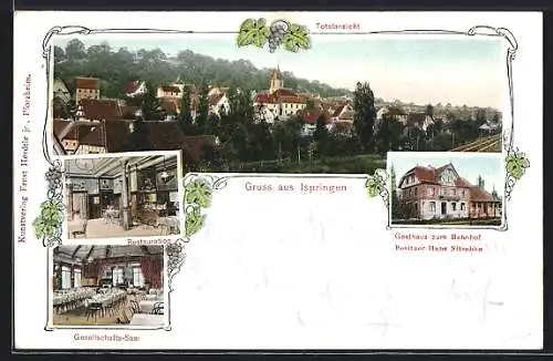 AK Ispringen, Gasthaus zum Bahnhof von Hans Nitschke, mit Restauration und Gesellschafts-Saal