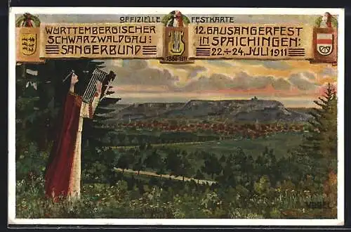 Künstler-AK Spaichingen, 12. Gausängerfest 22.-24.07.1911, Festpostkarte, Panorama