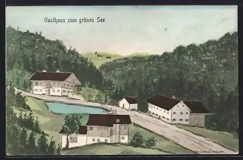 Künstler-AK sign. Hans Pernat: Aying, Das Gasthaus zum grünen See