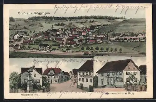 Künstler-AK sign. Hans Pernat: Göggingen, Restaurant v. A. Haug, Kriegerdenkmal, Gesamtansicht