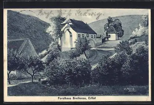 Künstler-AK sign. Hans Pernat: Breitenau /Erftal, Forsthaus und kleine Kapelle