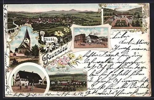 Lithographie Faurndau, Gasthaus zum Adler, Fabrik v. C. Beckh Söhne, Fabrik von Hildenbrand Söhne