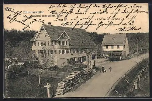 AK Ettmannsweiler, Gasthaus zum grünen Baum mit Strassenpartie