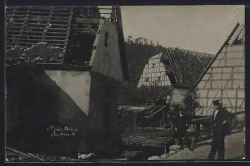 Foto-AK Mühlen a. Neckar, Die Wirbelsturm-Katastrophe 1913, Zerstörte Ortspartie