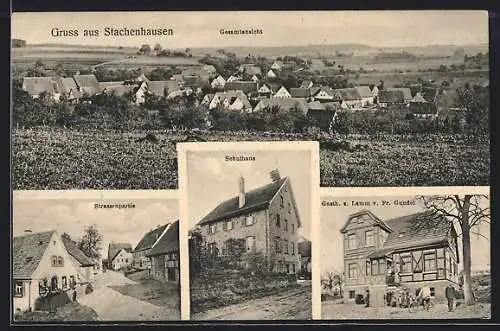 AK Stachenhausen, Gasthof zum Lamm, Schulhaus, Strassenpartie