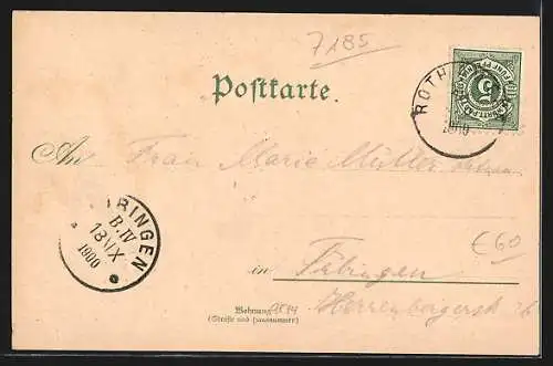 Lithographie Roth a. See, Ortsansicht, Musdorf, Landturm