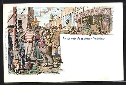 Lithographie Cannstatt, Hau den Lukas auf dem Cannstatter Volksfest