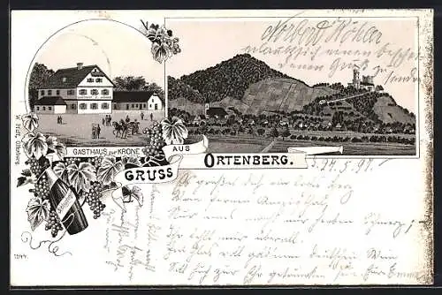 Lithographie Ortenberg / Baden, Gasthaus zur Krone