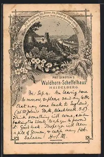 Lithographie Heidelberg, Prf. Singtons Waldhorn-Scheffelhaus, früher Druck