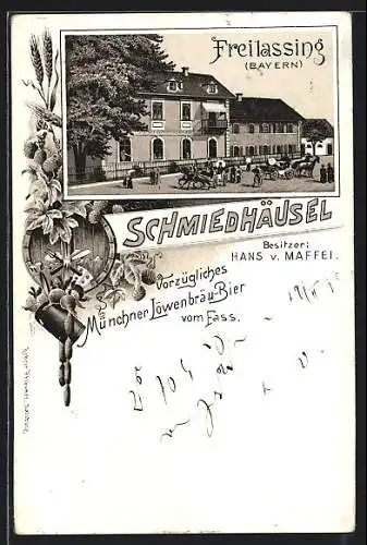 Lithographie Freilassing, Gasthaus Schmiedhäusel von Hans v. Maffei