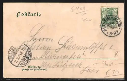 Lithographie Altheim /Baden, Geschäftshaus J. Herkert u. Kaiserl. Postagentur, Kriegerdenkmal