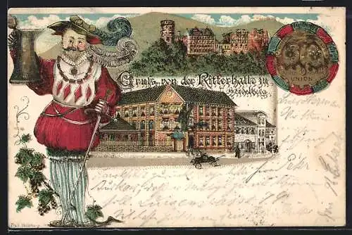 Lithographie Heidelberg / Neckar, Ritterhalle, Allgem. Radfahr-Union