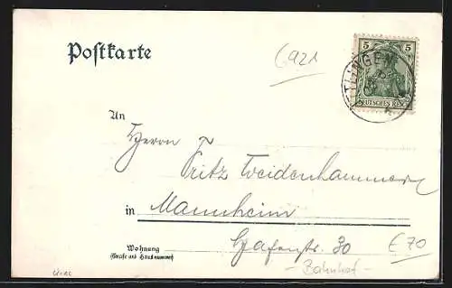 Lithographie Ittlingen, Bahnhof, Geschäft Gebr. Hege, Totalansicht