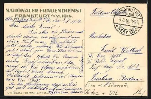 Künstler-AK sign. Lina von Schauroth: Frankfurt / Main, Nat. Frauendienst, Bayern und Preussen Hand in Hand