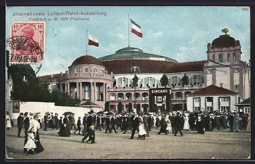 AK Frankfurt a. M., Internationale Luftschiffahrt-Ausstellung 1909, Eingang zur Festhalle
