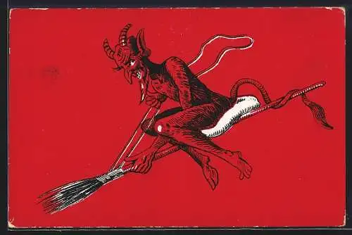 Leder-AK Teufel mit Krone und Dreizack