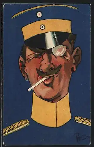 Künstler-AK sign. Regi-Derp: Soldat in Uniform mit Zigarette