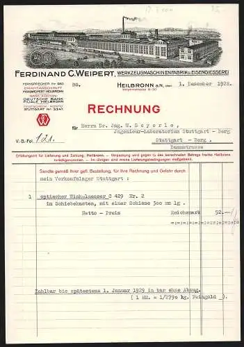 Rechnung Heilbronn 1928, Ferdinand C. Weipert, Werkzeugmaschinenfabrik & Eisengiesserei, Gesamtansicht des Werks