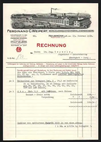 Rechnung Heilbronn 1929, Ferdinand C. Weipert, Werkzeugmaschinenfabrik & Eisengiesserei, Gesamtansicht des Werks