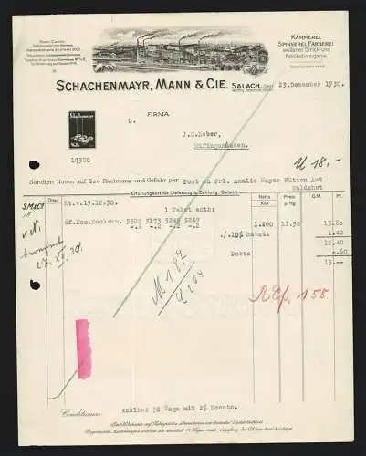 Rechnung Salach bei Süssen 1930, Schachenmayr, Mann & Co., Woll-Fabrikation, Gesamtansicht der Betriebsanlage