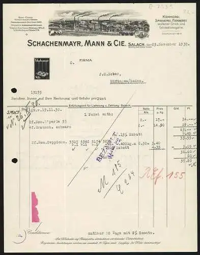 Rechnung Salach bei Süssen 1930, Schachenmayr, Mann & Co., Woll-Fabrikation, Gesamtansicht der Fabrikanlage