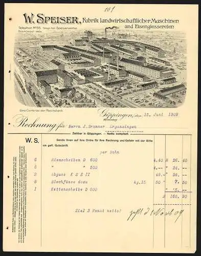 Rechnung Göppingen 1909, W. Speiser, Fabrik landwirtschaftlicher Maschinen, Der Betrieb aus der Vogelschau
