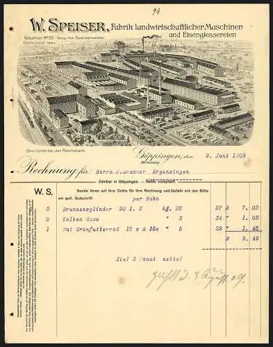 Rechnung Göppingen 1909, W. Speiser, Fabrik landwirtschaftlicher Maschinen, Das Werk aus der Vogelschau