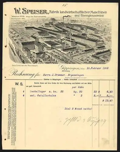 Rechnung Göppingen 1909, W. Speiser, Fabrik landwirtschaftlicher Maschinen, Das Werksgelände mit eigener Gleisanlage