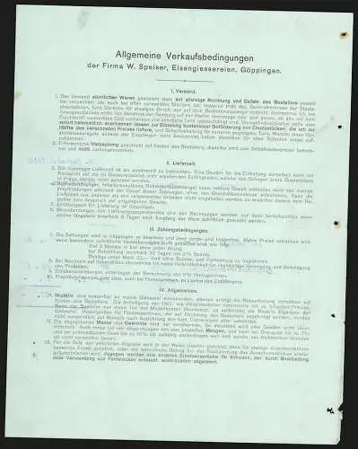 Rechnung Göppingen 1910, W. Speiser, Fabrik landwirtschaftlicher Maschinen, Betrieb mit Gleisanlage und Lagerplatz