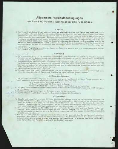 Rechnung Göppingen 1910, W. Speiser, Fabrik landwirtschaftlicher Maschinen, Fabrik mit Gleisanlage und Lagerplatz