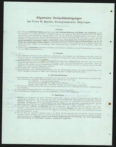 Rechnung Göppingen 1910, W. Speiser, Fabrik landwirtschaftlicher Maschinen, Betrieb mit Gleisanlage und Lagerplatz