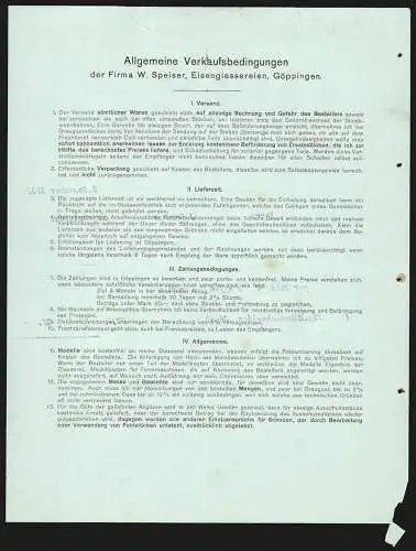 Rechnung Göppingen 1910, W. Speiser, Fabrik landwirtschaftlicher Maschinen, Werk mit mehreren Lagerplätzen