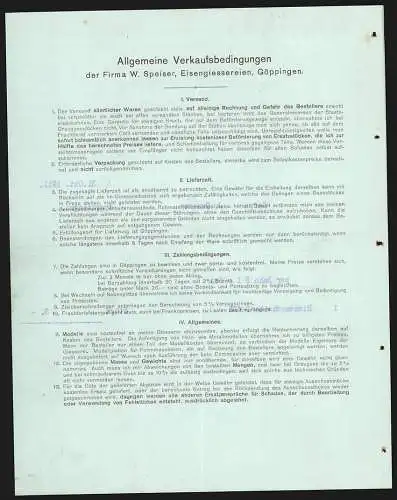 Rechnung Göppingen 1911, W. Speiser, Fabrik landwirtschaftlicher Maschinen, Fabrik mit Gleisanlage und Lagerplatz