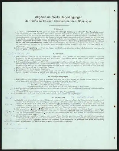Rechnung Göppingen 1911, W. Speiser, Fabrik landwirtschaftlicher Maschinen, Fabrik mit Gleisanlage und Lagerplatz