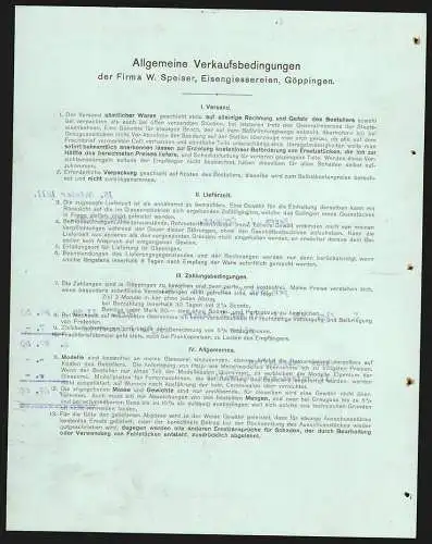 Rechnung Göppingen 1911, W. Speiser, Fabrik landwirtschaftlicher Maschinen, Betrieb mit Gleisanlage und Lagerplatz