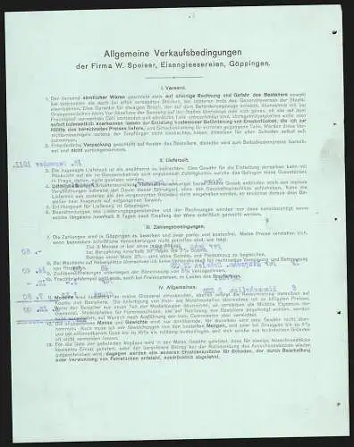 Rechnung Göppingen 1911, W. Speiser, Fabrik landwirtschaftlicher Maschinen, Werk mit Gleisanlage und Lagerplatz