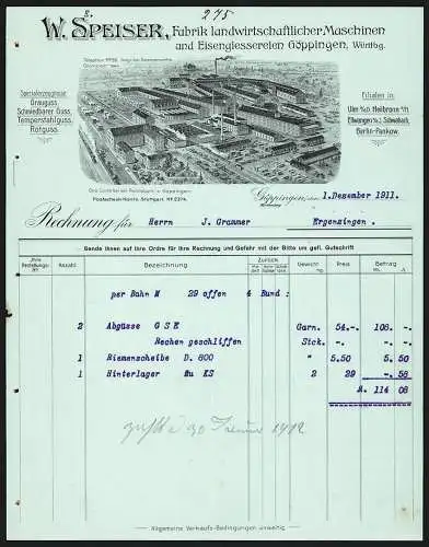 Rechnung Göppingen 1911, W. Speiser, Fabrik landwirtschaftlicher Maschinen, Das Werk mit Gleisanlage und Lagerplatz