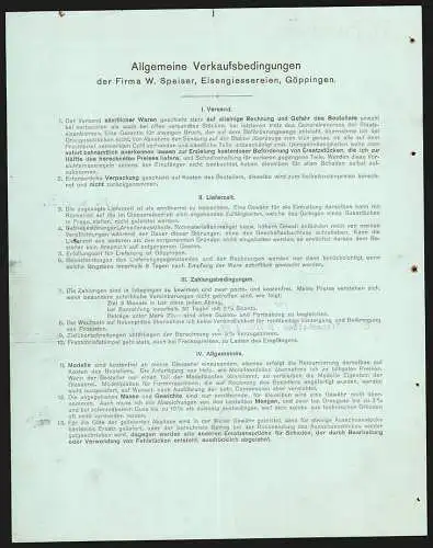 Rechnung Göppingen 1911, W. Speiser, Fabrik landwirtschaftlicher Maschinen, Fabrik mit eigener Gleisanlage