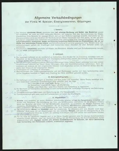 Rechnung Göppingen 1911, W. Speiser, Fabrik landwirtschaftlicher Maschinen, Betrieb mit eigener Gleisanlage