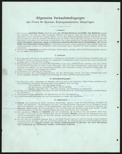 Rechnung Göppingen 1911, W. Speiser, Fabrik landwirtschaftlicher Maschinen, Betrieb mit eigener Gleisanlage