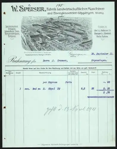 Rechnung Göppingen 1911, W. Speiser, Fabrik landwirtschaftlicher Maschinen, Die Betriebsanlage aus der Vogelschau