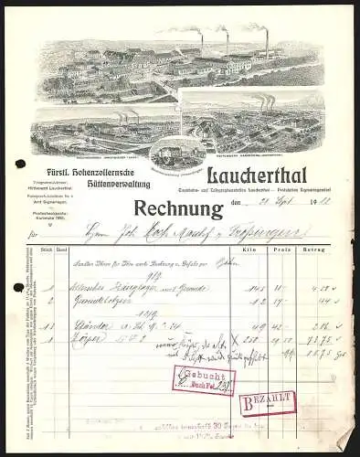 Rechnung Laucherthal 1912, Fürstl. Hohenzollernsche Hüttenverwaltung, Hauptwerk, Zweigstellen und Beamtenwohnung