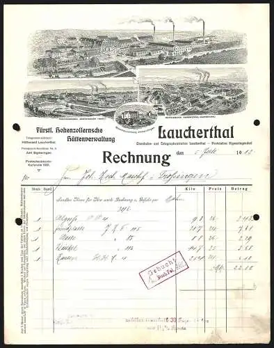 Rechnung Laucherthal 1912, Fürstl. Hohenzollernsche Hüttenverwaltung, Hauptwerk, Zweigstellen und Beamtenwohnung