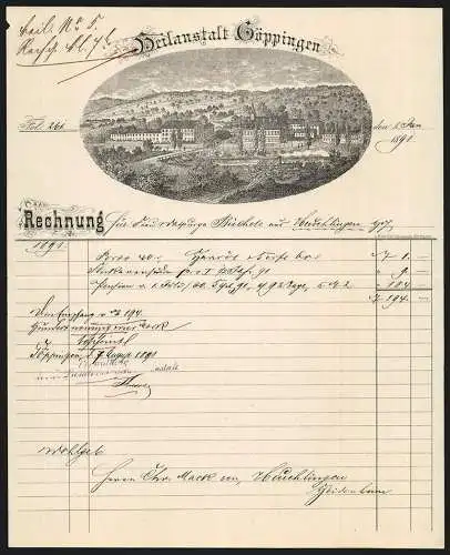 Rechnung Göppingen 1891, Heilanstalt, Gesamtansicht des Geschäftsgeländes