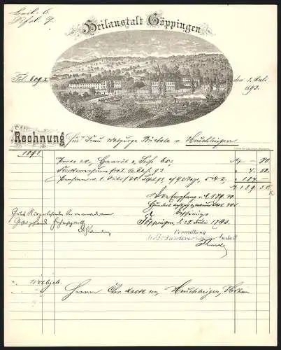 Rechnung Göppingen 1893, Heilanstalt, Gesamtansicht des Geschäftsgeländes